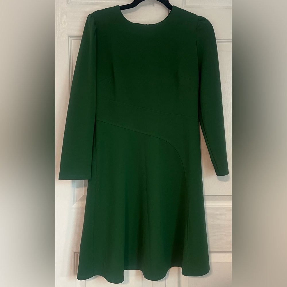 London Times Petite Long Sleeved A-Line Dress in Green